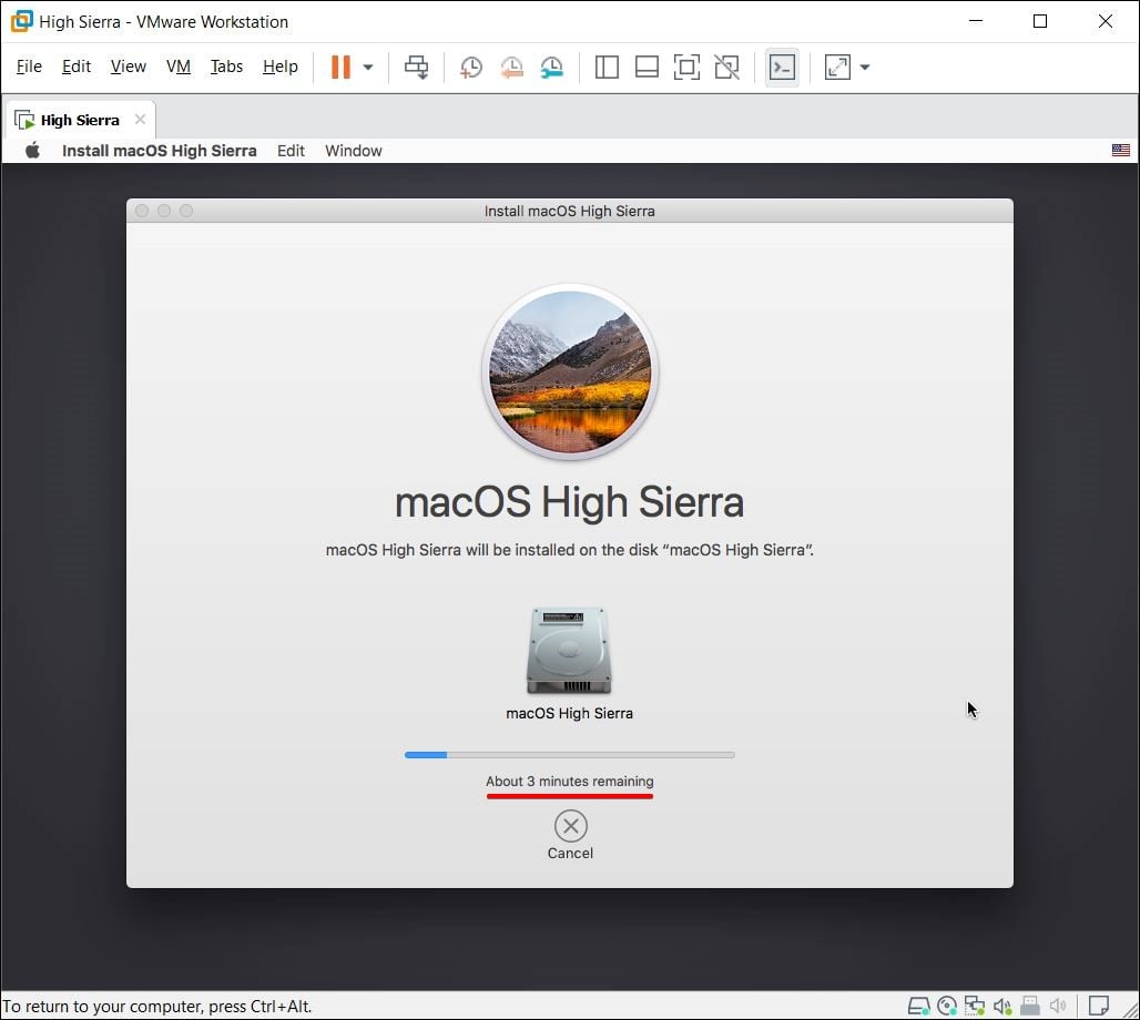 vmware install mac os x high sierra